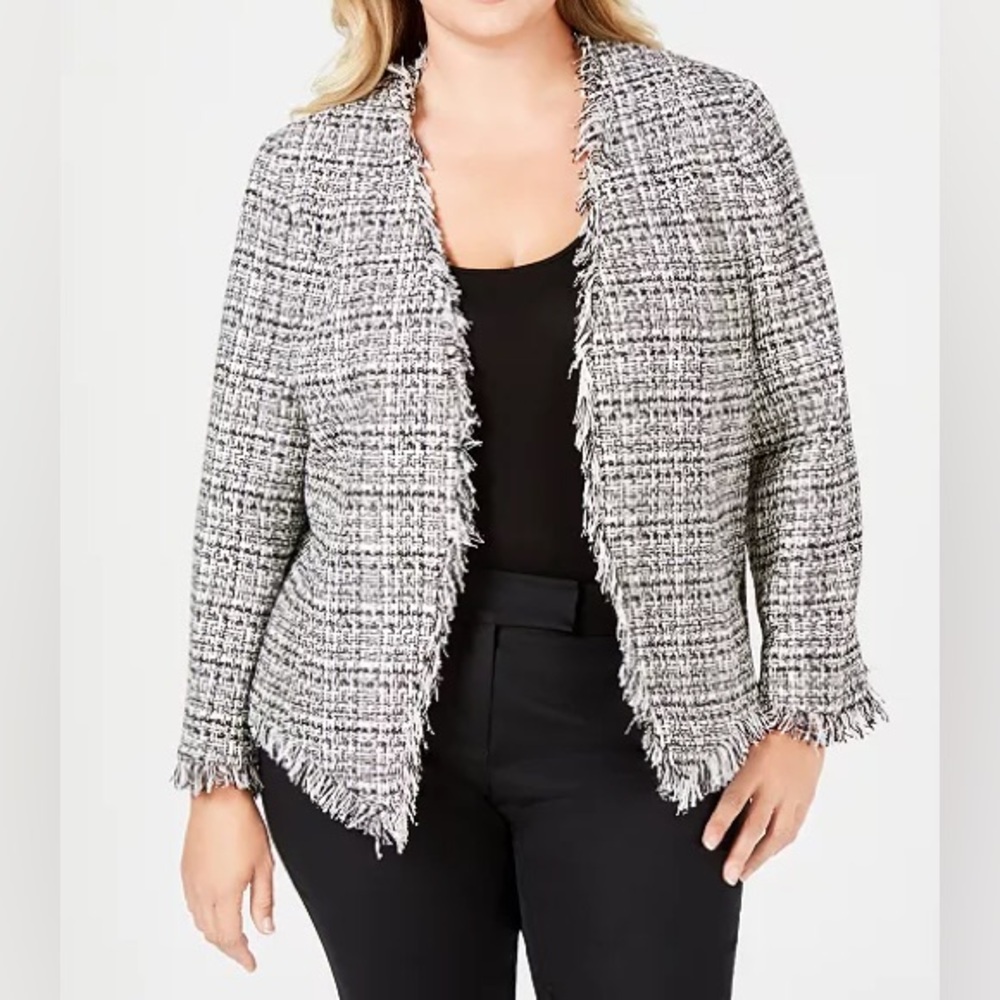 Calvin Klein Women's Black and White Tweed Blazer - Size 12